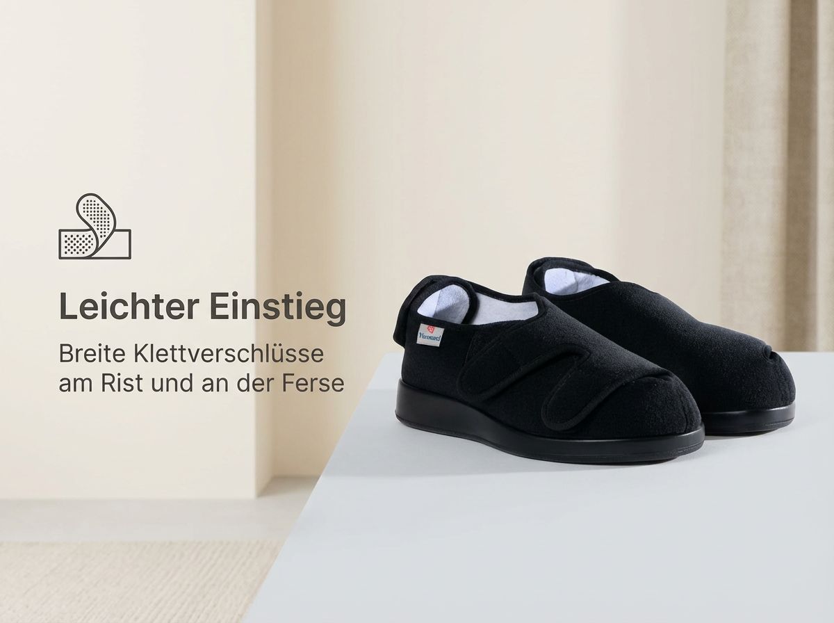 Dublin XXL Verbandschuhe mit geöffnetem Fersen- und Ristklettverschluss.