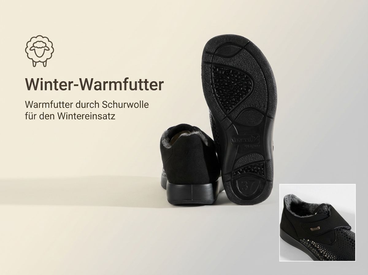 Zürich Winter Therapieschuh mit Winter-Warmfutter und Pflegehinweis 30 Grad Schonwäsche