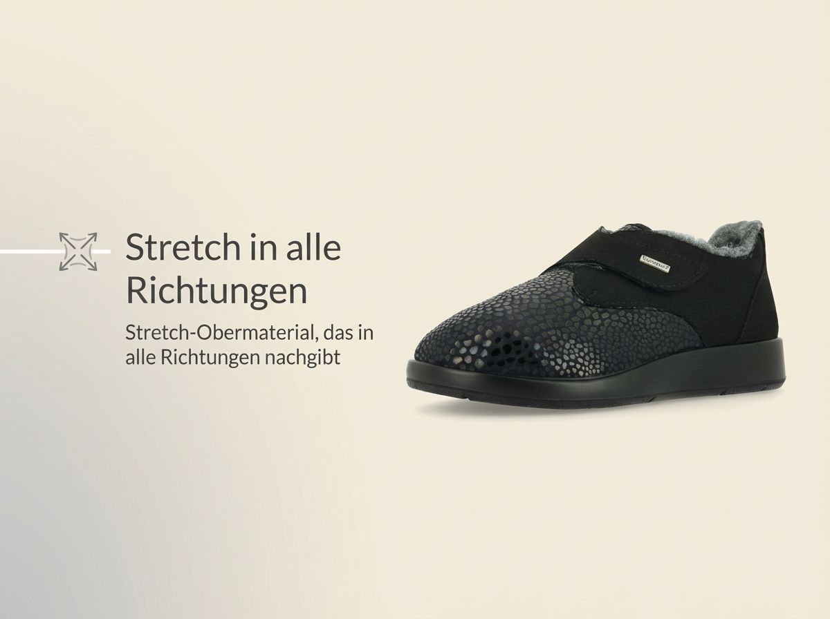 Zürich Winter Therapieschuh mit dehnbarem Kroko-Stretchmaterial im Vorderblatt