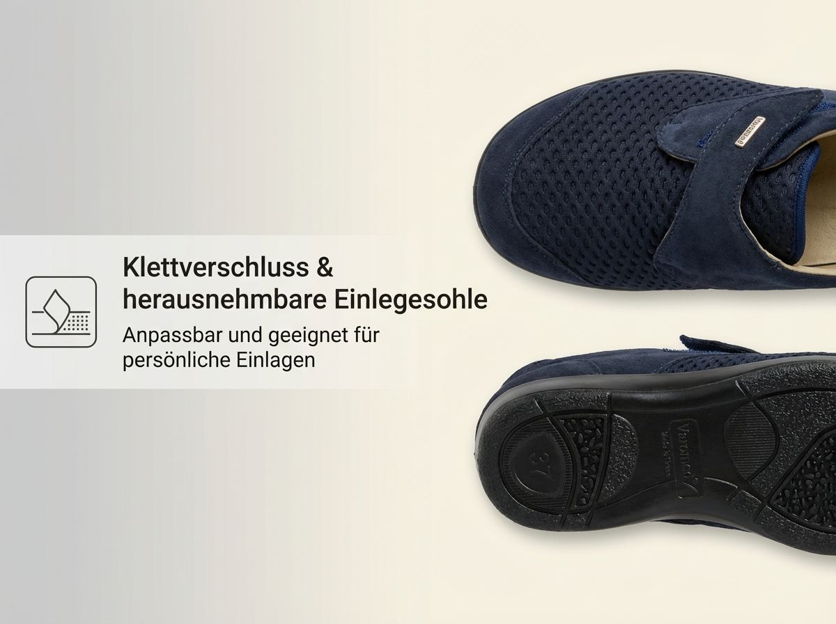 Teneriffa Stretchschuh mit Klettverschluss und herausnehmbarer Einlegesohle