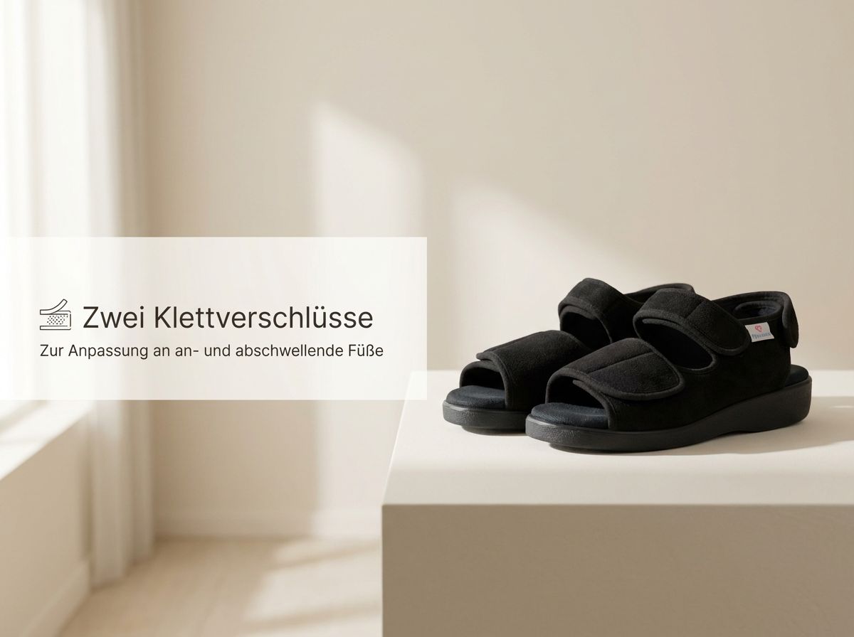 Lugano Klettsandale auf einem Podest mit zwei Klettverschlüssen