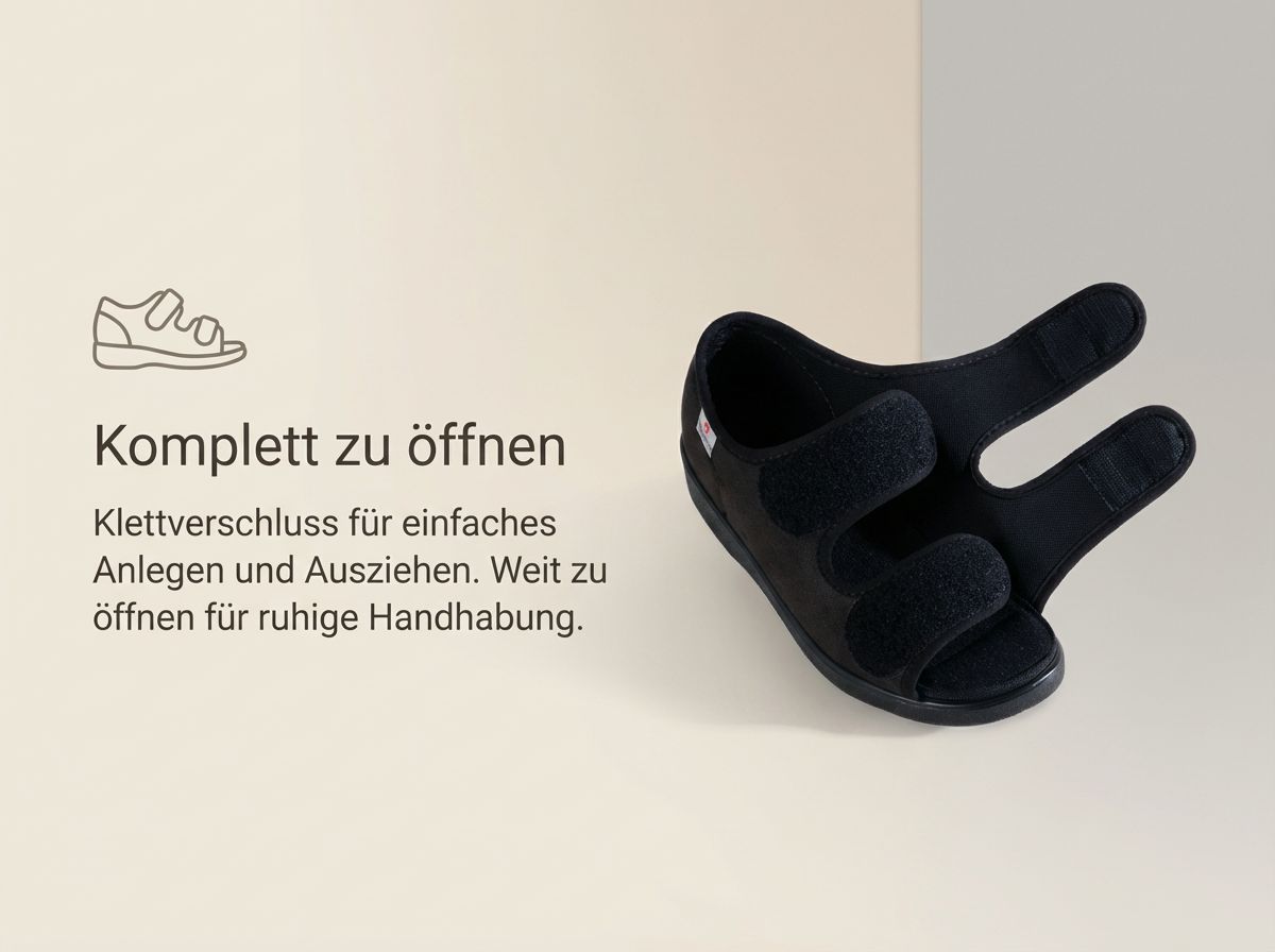 Malmö Klettschuh mit weit aufgeklappten Klettverschlüssen