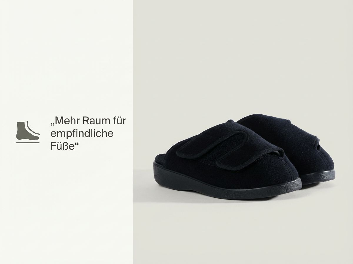 Kopenhagen Therapiespantoffel in Schwarz mit breiter Verbandschuhweite