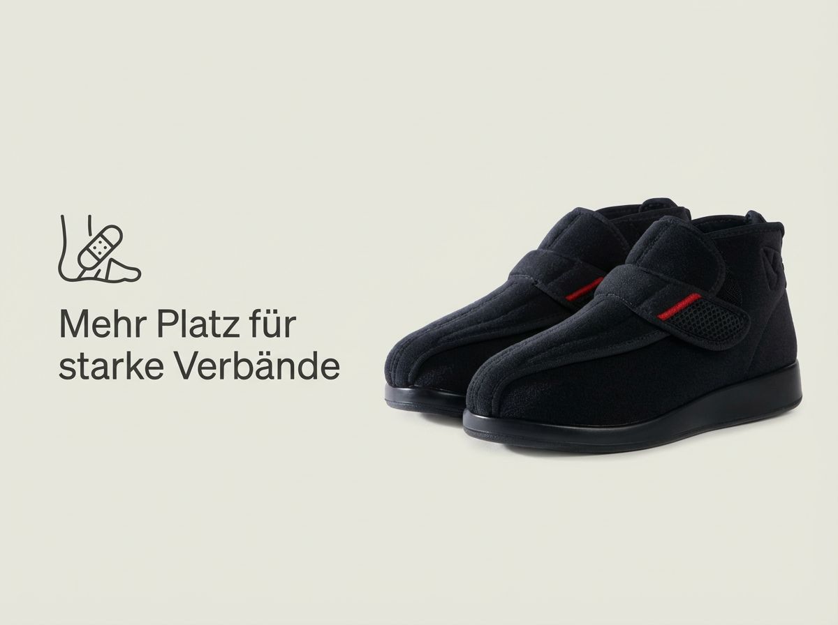 Paar Meran Verbandschuhe mit weiter Passform und Klettverschlüssen.