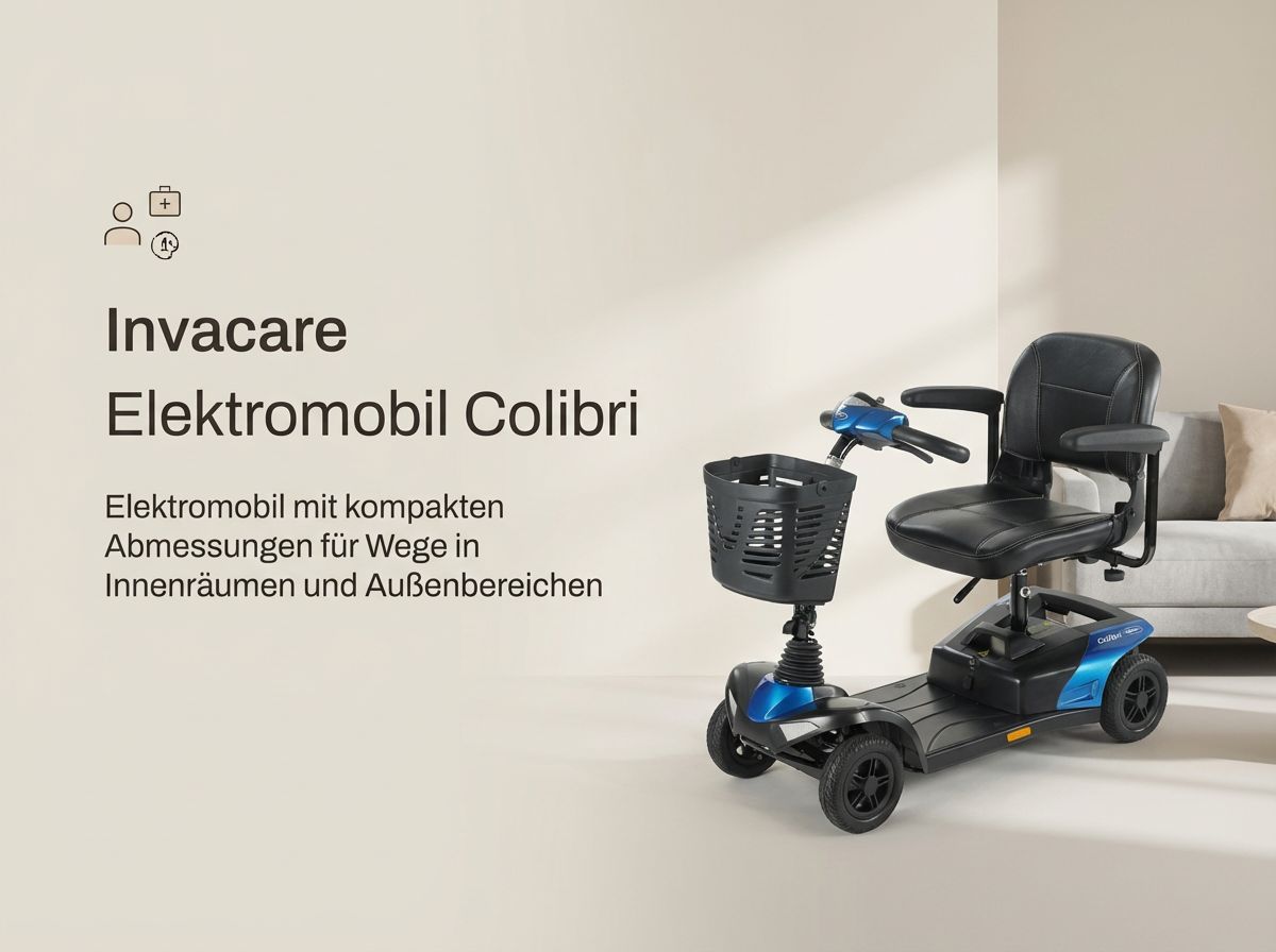 Invacare Elektromobil Colibri mit vier Rädern und Frontkorb in Wohnumgebung