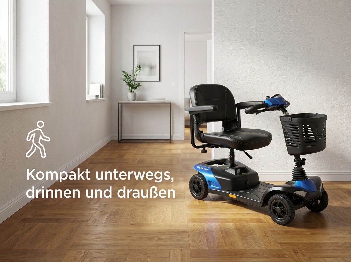 Invacare Colibri Elektromobil kompakt in einem Flur positioniert