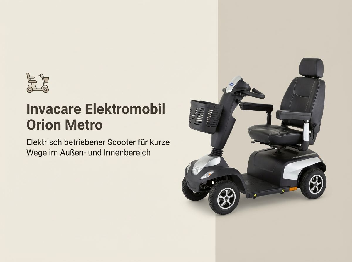 Invacare Orion Metro Elektromobil seitliche Ansicht mit Korb und Sitz