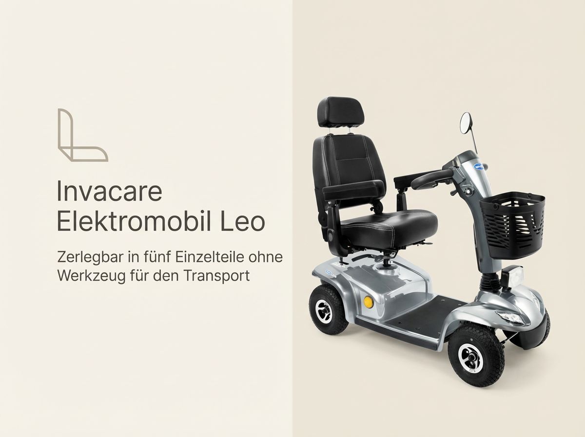 Invacare Leo Elektromobil in Seitenansicht mit Sitz und Lenksäule