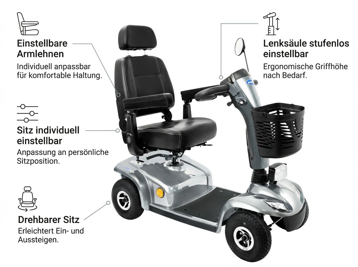 Invacare Leo Elektromobil mit Sitz, Armlehnen und Korb